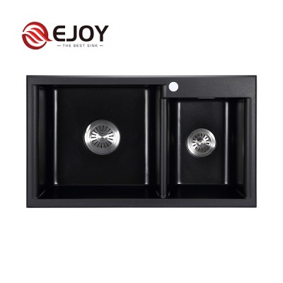 EJOY High Quality Customized artifical stone quartz granite Double Bowl kitchen sink Hotel Home Restaurant Farm use H8107