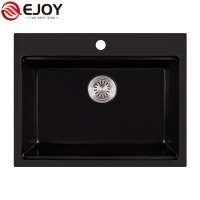 EJOY High Quality Customized quartz kitchen sink black single bowl family use hotel restaurant FQ635