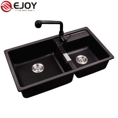 Ejoy High Quality resin granite sinks Customized double bowl granite resin kitchen sink NET8549